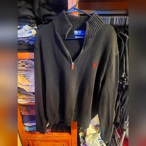 Men's Polo Ralph Lauren Quarter Zip Size XXL Black Sweater/Red Logo